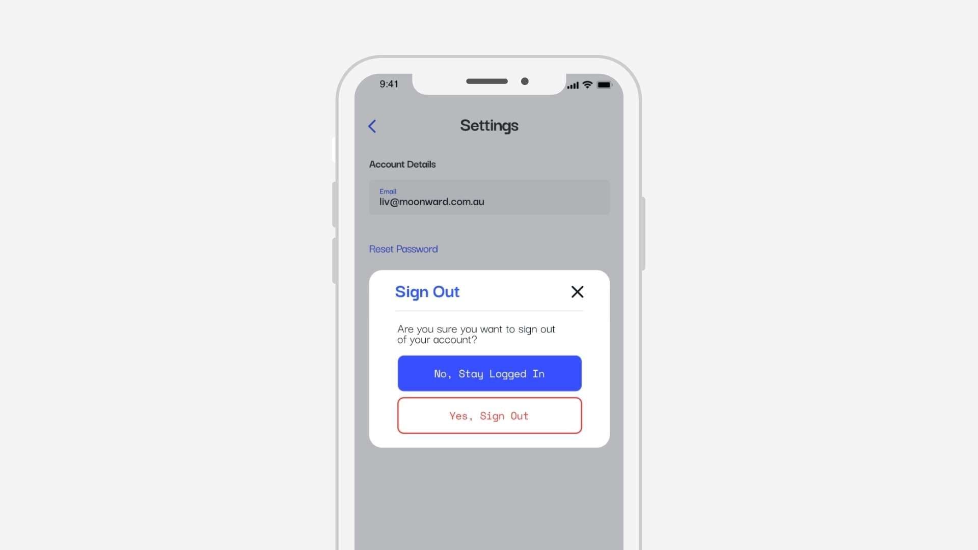 Fault app sign out button